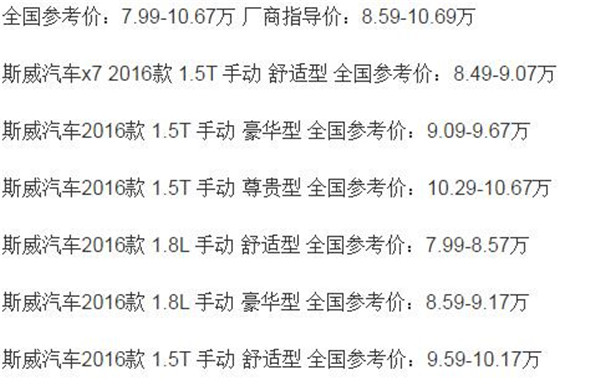 斯威汽车x7多少钱 性价比怎么样