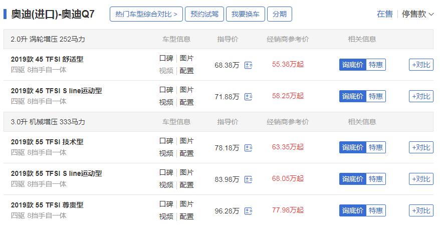 奥迪q7大概多少钱 奥迪Q7降价12万最低售价仅55.38万起