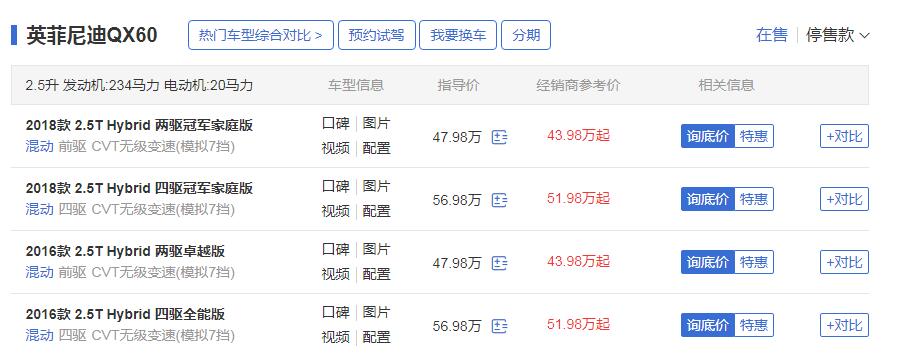 英菲尼迪7座suv报价 英菲尼迪QX60最低售价仅需43.98万起