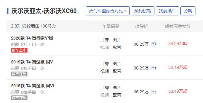 2020款沃尔沃XC60 配置升级满足国六排放售价仅36.29万起