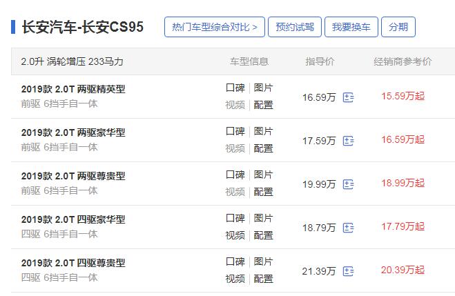 长安7座suv 新款长安CS95真七座满足国六排放售价仅15.59万起