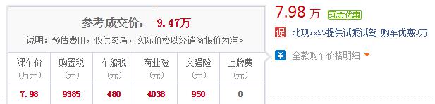 现代ix25全下来多少钱 ix25落地价最低多少钱