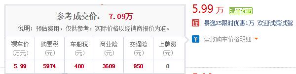 风行汽车景逸x5 19款车型最新降价1万起售价仅5.99万