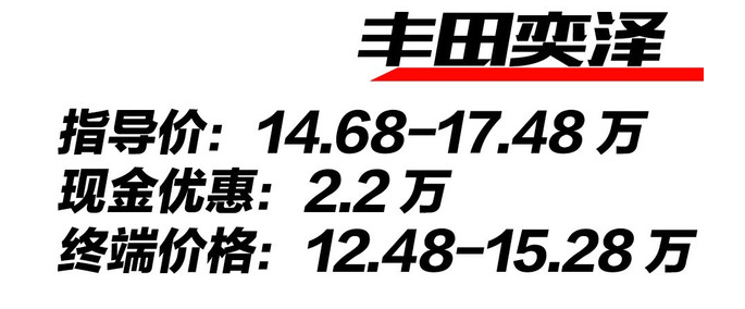 丰田新车suv奕泽售价 丰田奕泽售价14.68-17.58万现有现金优惠2.2万