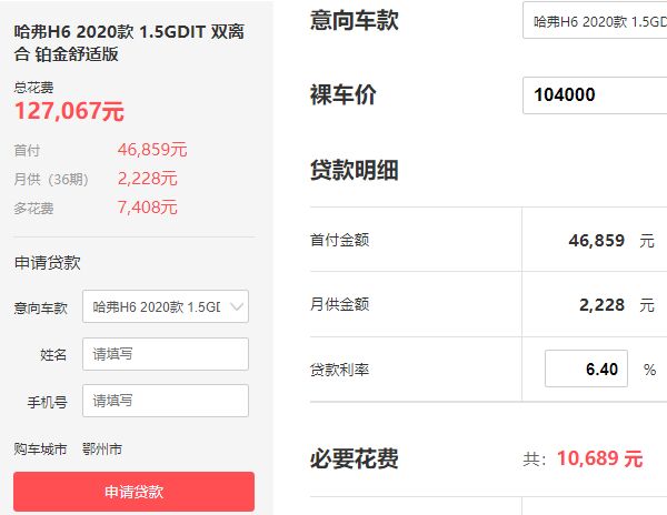 哈弗h6最低多少钱 哈弗h6只需要11万9就能开走