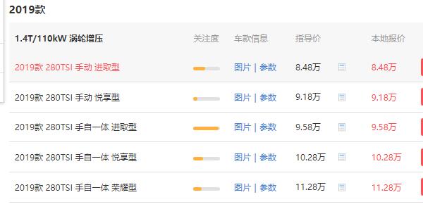 2020捷达vs5价格 捷达vs5全部下来多少钱