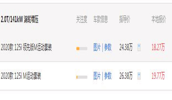 宝马1系报价2020款 1.5T最低价只要19.88万