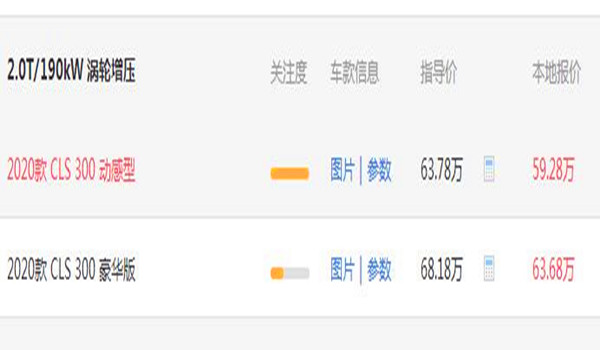 奔驰CLS级最新报价 顶配2.0T/220KW价格为78.98万
