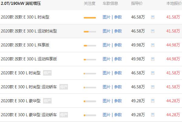 奔驰e300报价多少钱 奔驰e300报价46.58万（优惠5万落地46.6万）