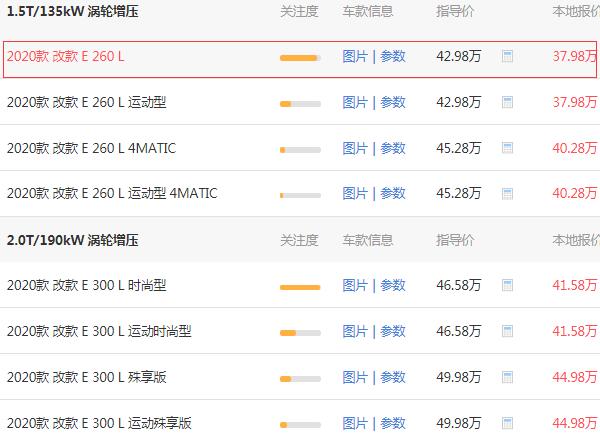 奔驰E级车报价 优惠后的奔驰e级报价37.98万（落地：42.61万）