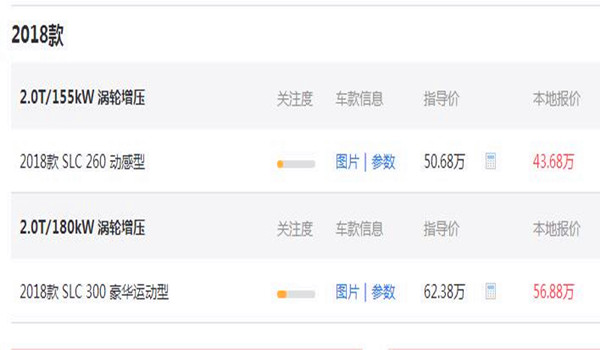 奔驰跑车slc价格多少钱 顶配2.0T/180KW落地价需要63.63万
