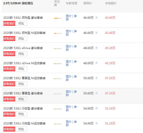 宝马530li报价多少 2020款宝马530li落地价最低仅为47.47万