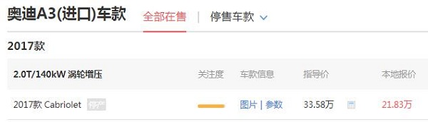 奥迪a3敞篷版多少钱一辆 奥迪a3敞篷版优惠11.75万（落地24.7万）