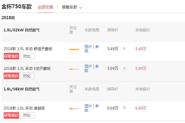 华晨金杯750多少钱一辆 落地价最低仅为6.1万