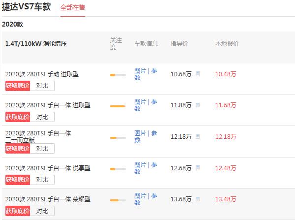 一汽捷达vs7报价 捷达vs7落地多少钱（最低仅为11.53万）