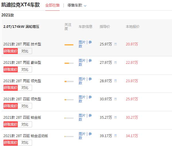 凯迪拉克xt4哪个版本值得买 四驱领先型值得买但两驱技术型最便宜