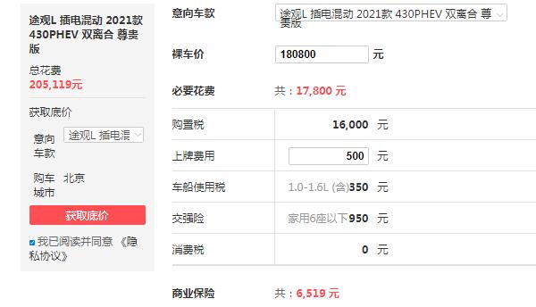 途观l新能源2021款价格 途观l新能源售价仅18万(拥有8.5万元优惠)