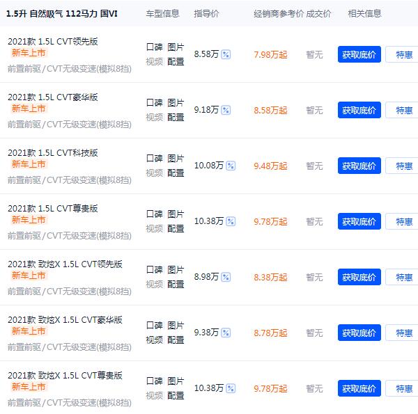 丰田致炫2021年新款自动挡价格 致炫自动挡仅售7万元(采用双VVT-i可变气门正时系统技术)