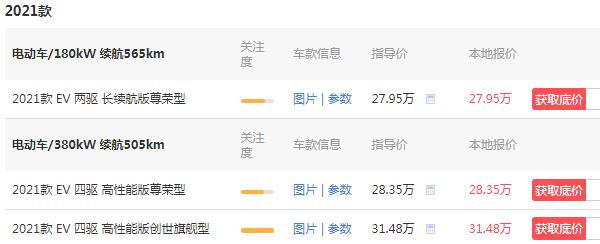 比亚迪唐新能源价格 2021款比亚迪唐ev售价27万元