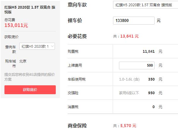 红旗h5报价多少钱 2020款红旗h5售价仅13万元(百公里加速仅需8秒)