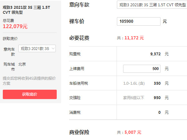 观致3价格多少 奇瑞观致3报价(2021款售价10万元)