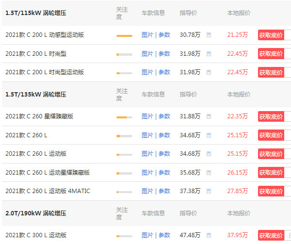 奔驰c级2021款报价 奔驰c报价2021款(仅售21万元)