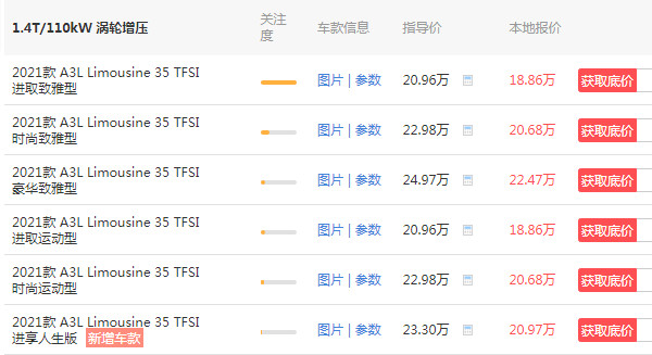 奥迪a3两厢车报价 2021款奥迪a3仅售18万元