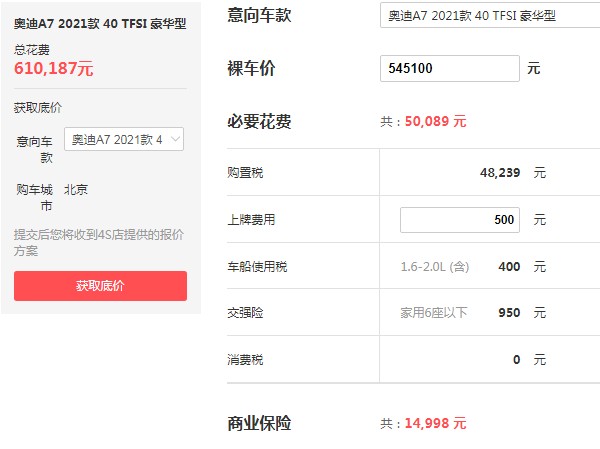 奥迪a7最新价格 多少钱一辆(54万一辆)