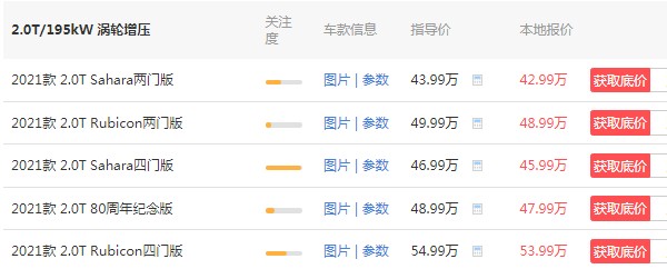 牧马人2021款报价及图片 牧马人越野车报价(2021款售价42万)