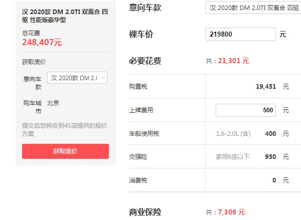 比亚迪汉dm油电混合价格 2020款汉dm混动仅售21万(百公里加速仅4.7秒)