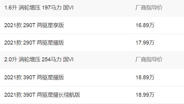 星途揽月2021款报价图片 2021款售价16万(搭载2.0T发动机)