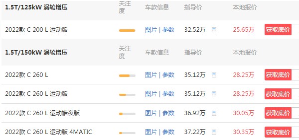 奔驰c级2022新款价格 2022款奔驰c级仅售25万(百公里加速仅7.5秒)