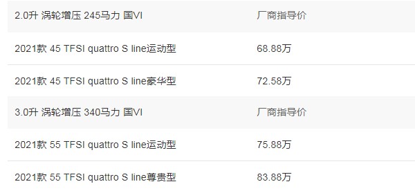 奥迪q7车报价2021款官方指导价 2021款奥迪q7指导价68万