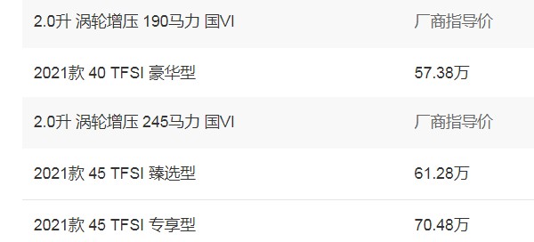 奥迪A7车报价2021款官方指导价 2021款官方指导价57万(2022款仅售56万)