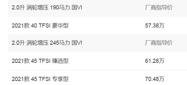 奥迪A7车报价2021款官方指导价 2021款官方指导价57万(2022款仅售56万)