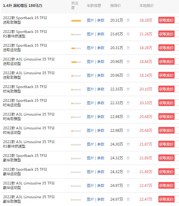 奥迪a3价格及图片 报价 2022款奥迪a3仅售18万