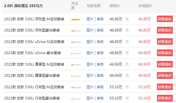 宝马530li新款2022款裸车价 2022款宝马530li仅售46万