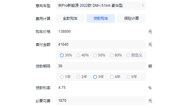 比亚迪宋PRO新能源分期首付多少钱 宋PRO新能源分期首付4.88万 （36期月供2901）