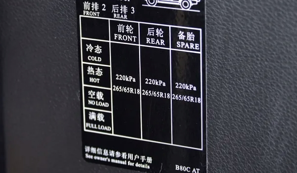 北京BJ80的轮胎胎压多少正常 需要控制在2.3~2.5之间