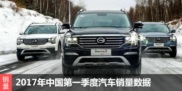 2017年中国第一季度汽车销量数据
