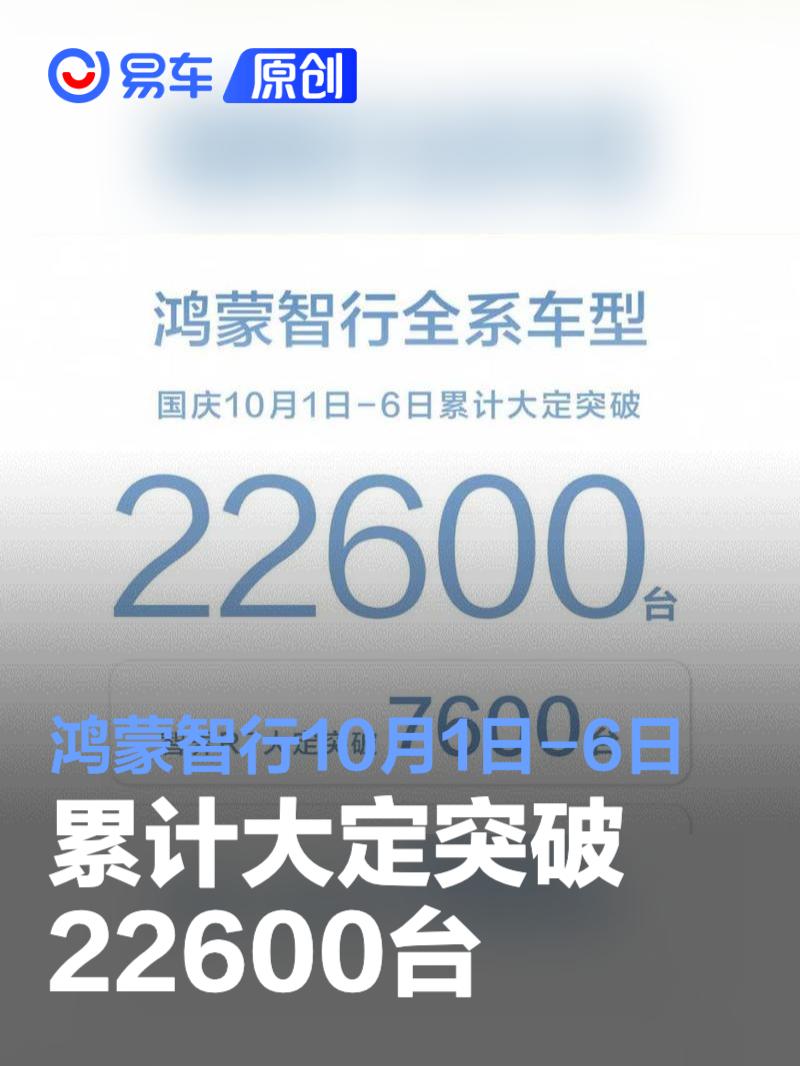 鸿蒙智行10月1日-6日累计大定突破22600台