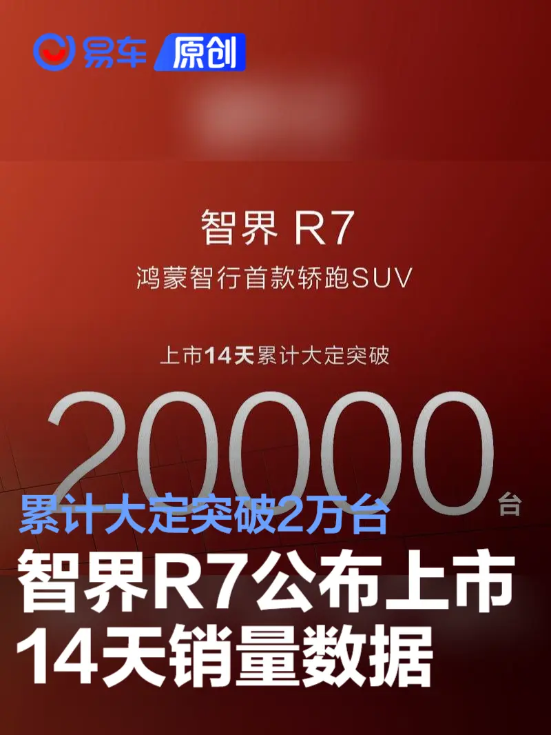 智界R7上市14天累计大定突破2万台 限时享3.5万元首销权益